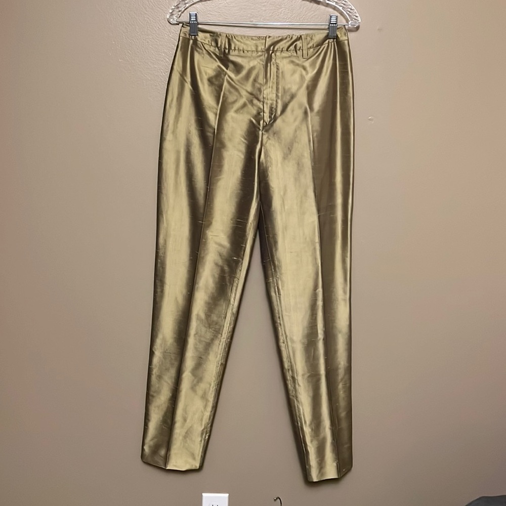 100% Silk Gold Pants Slacks by Linda Allard Ellen Tracy - 6